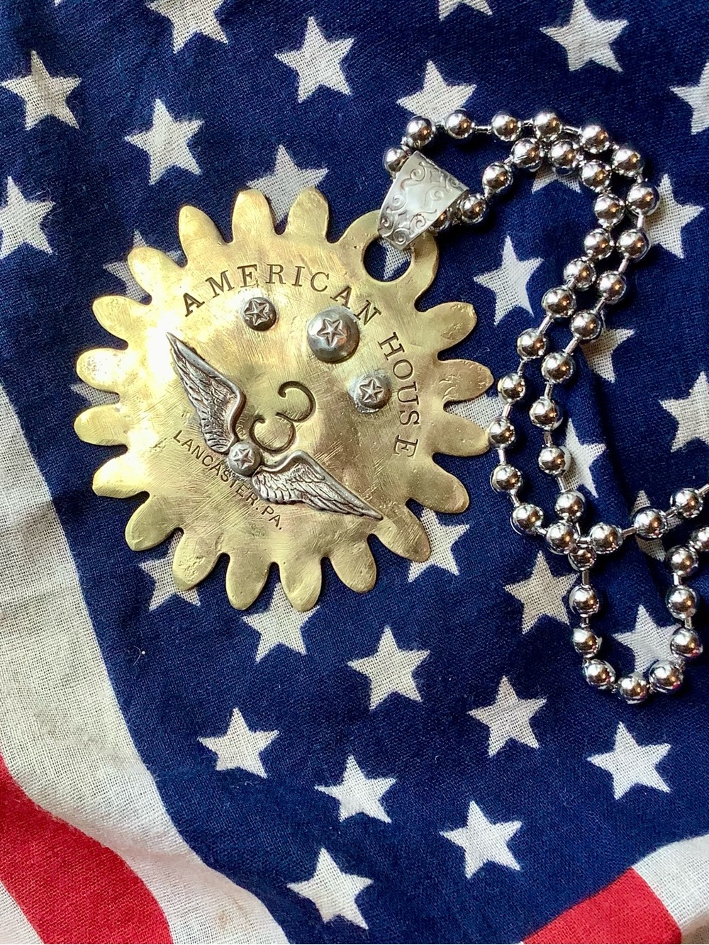 Antique up-cycled brass fob necklace